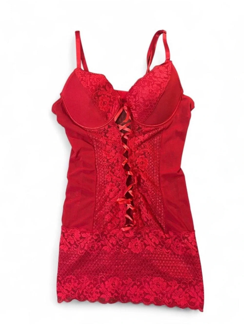 Red Lace Satin Bustier Slip